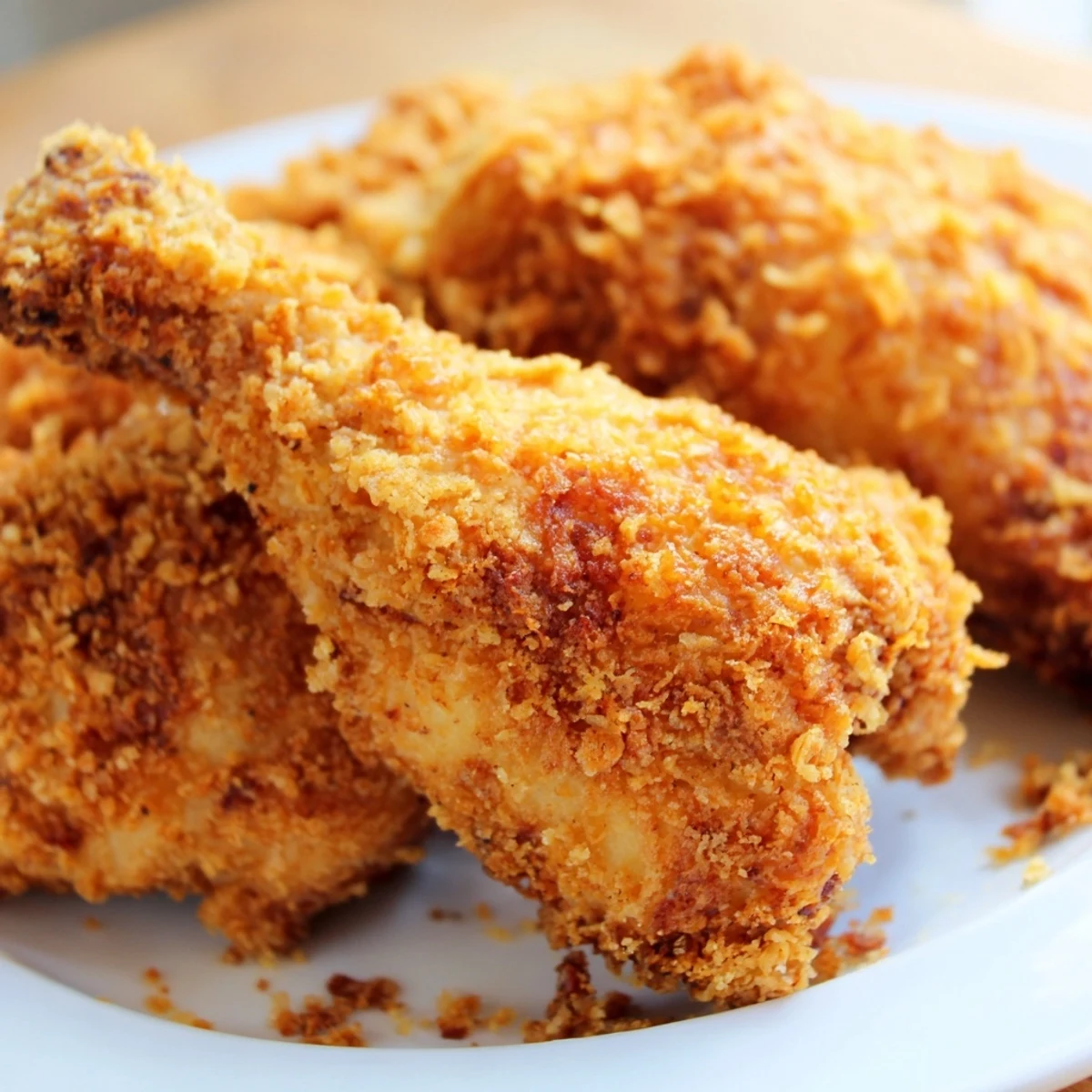 Juicy fried chicken breast featuring crunchy seasoned breading and tender meat inside