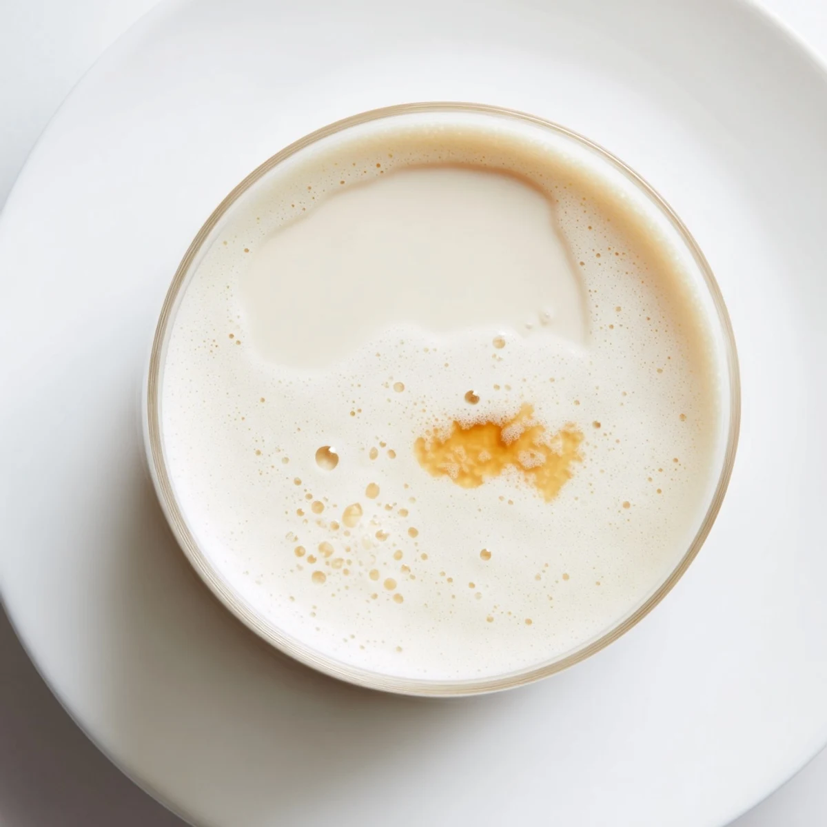 Fresh homemade almond milk poured into a clear glass showing creamy white dairy-free beverage