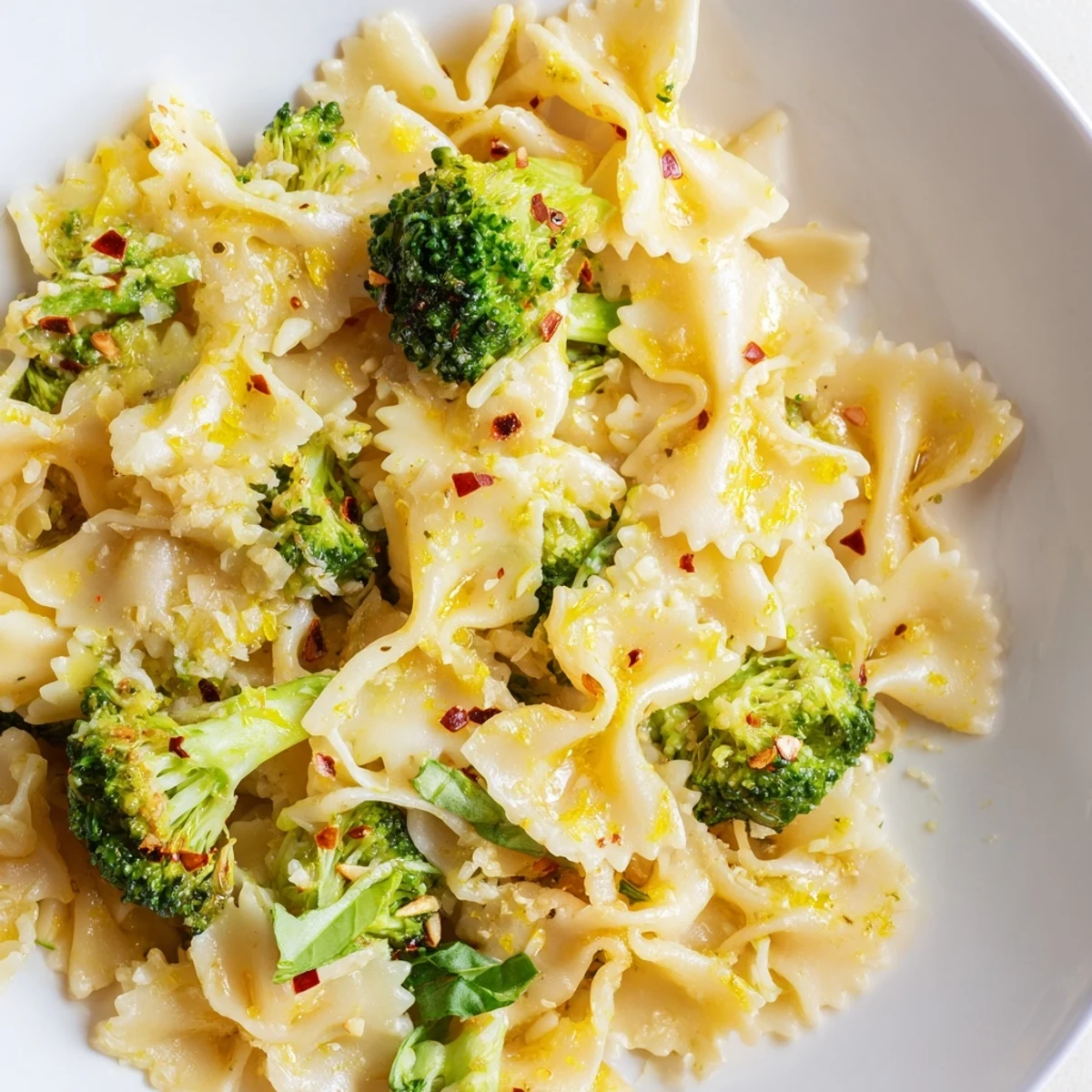 Bright mafaldine limone broccoli pasta tossed in a silky lemon garlic sauce with tender green florets and freshly grated Parmesan cheese