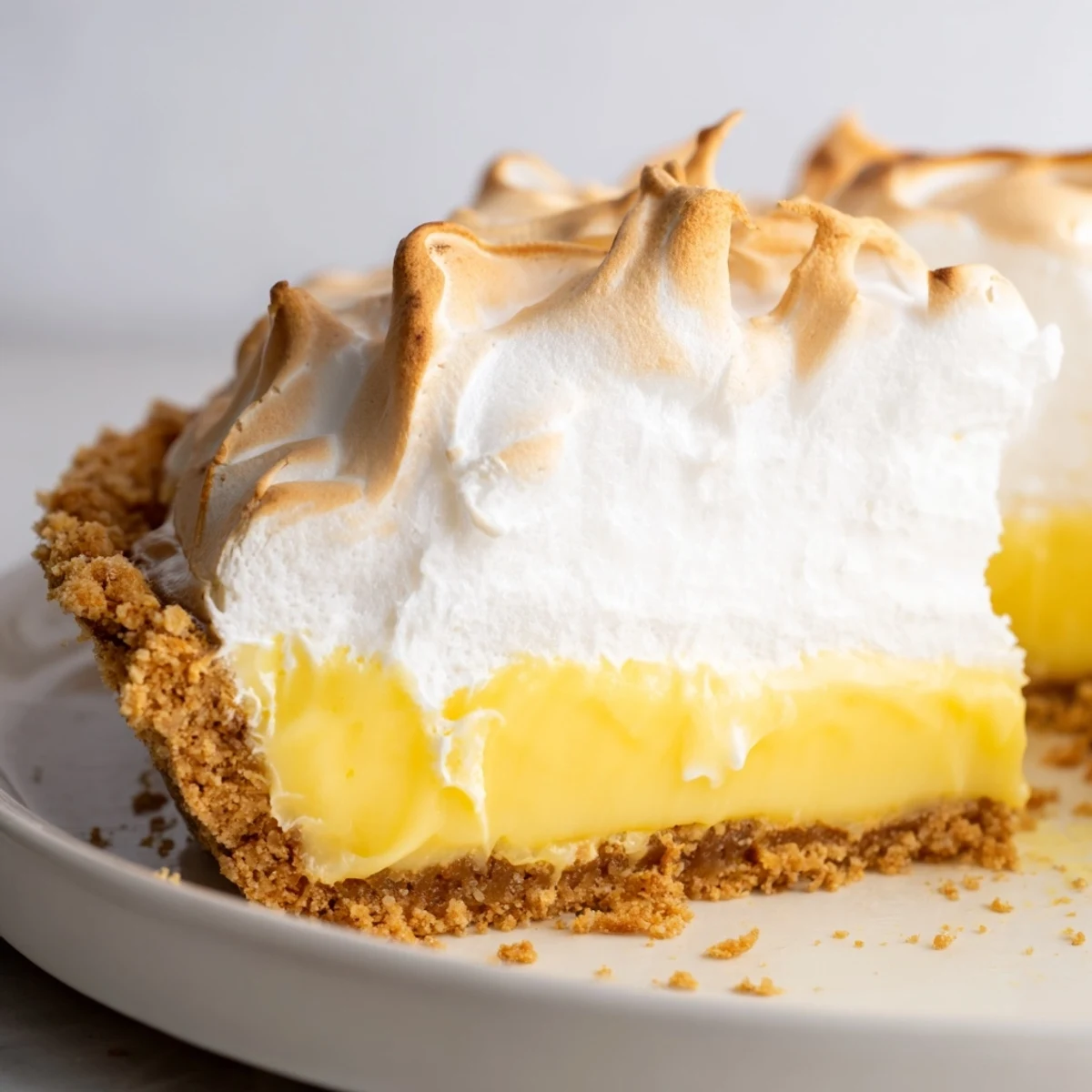 Real lemon pie slice showing bright tangy custard filling and toasted meringue