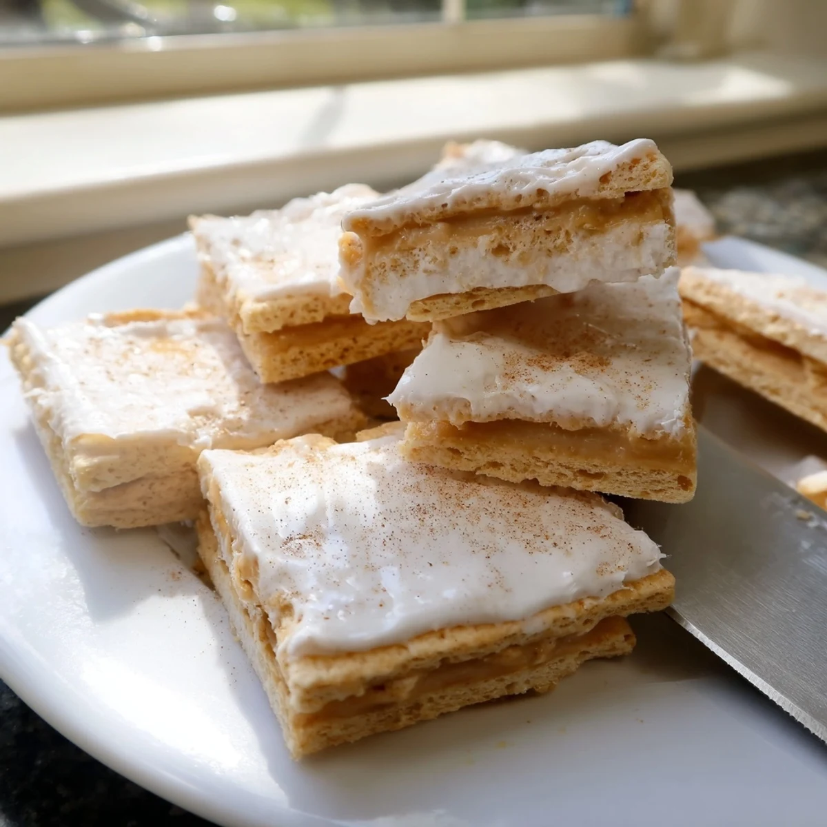 Churro Saltine White Toffee squares glistening with melted white chocolate and cinnamon sugar topping