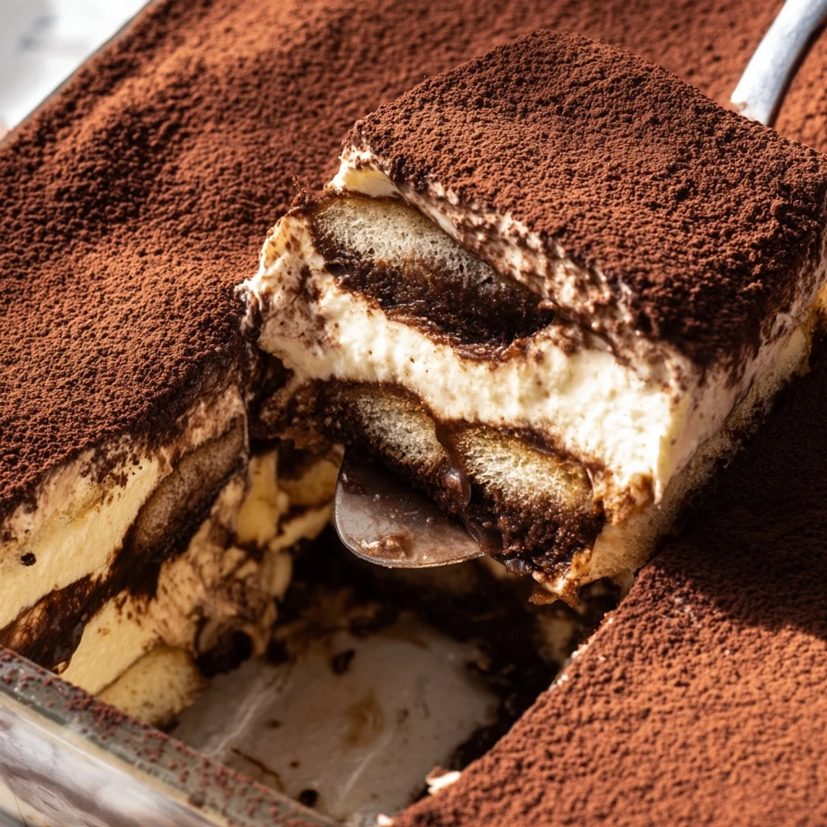 Velvety chocolate mousse tiramisu slices revealing coffee-soaked ladyfingers and mascarpone filling