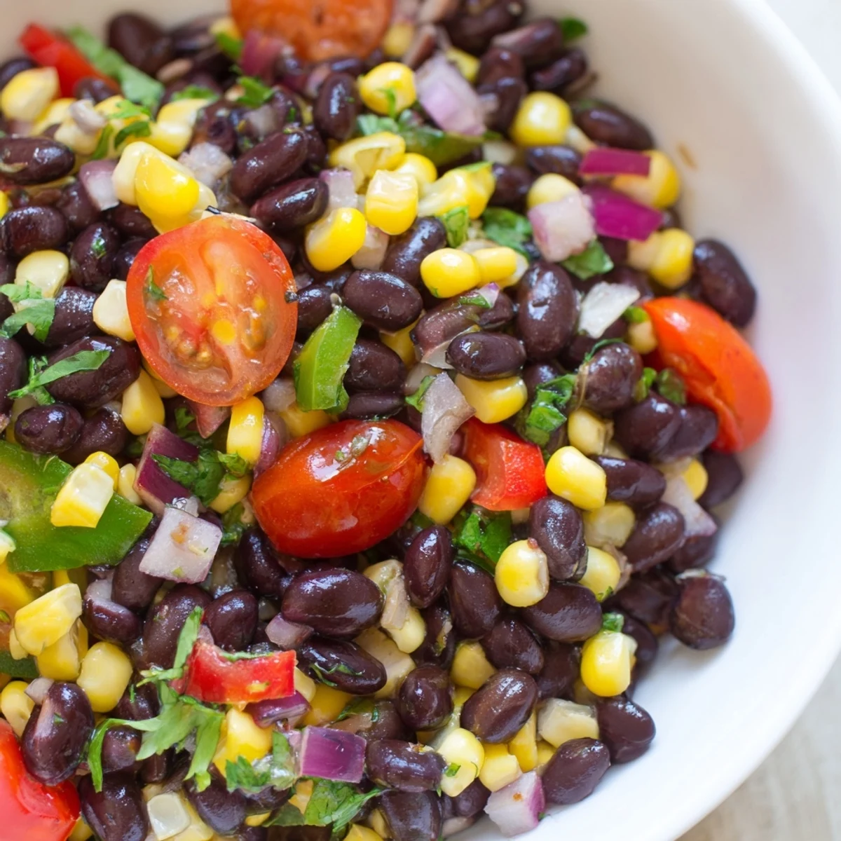 Cowboy Caviar brimming with black beans corn and bright lime dressing