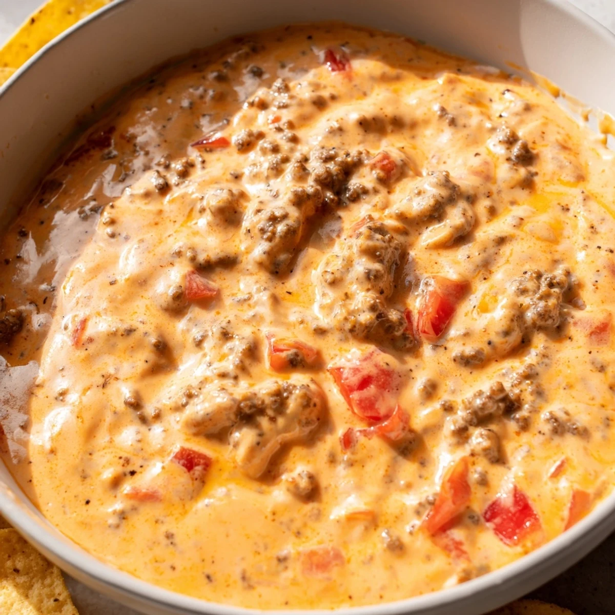 Creamy Crockpot Rotel Dip Recipe served warm with golden tortilla chips