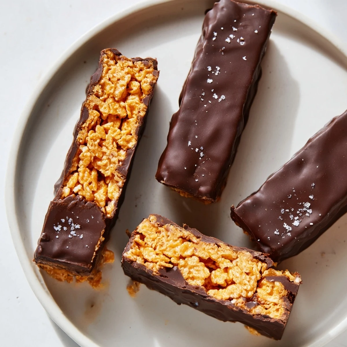 Golden chocolate-dipped Healthy Homemade Butterfingers arranged on parchment paper with crunchy peanut butter centers