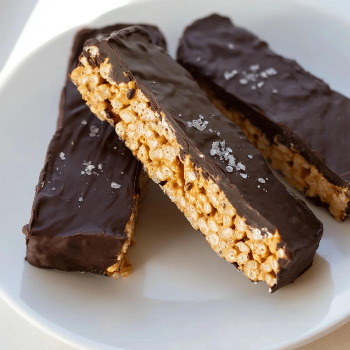 Crispy cornflake-filled Healthy Homemade Butterfingers coated in glossy dark chocolate ready to serve
