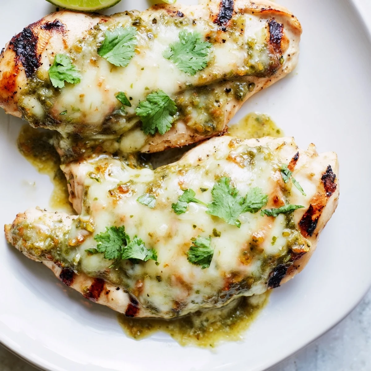 Golden grilled chicken smothered in melted Pepper Jack cheese and salsa verde