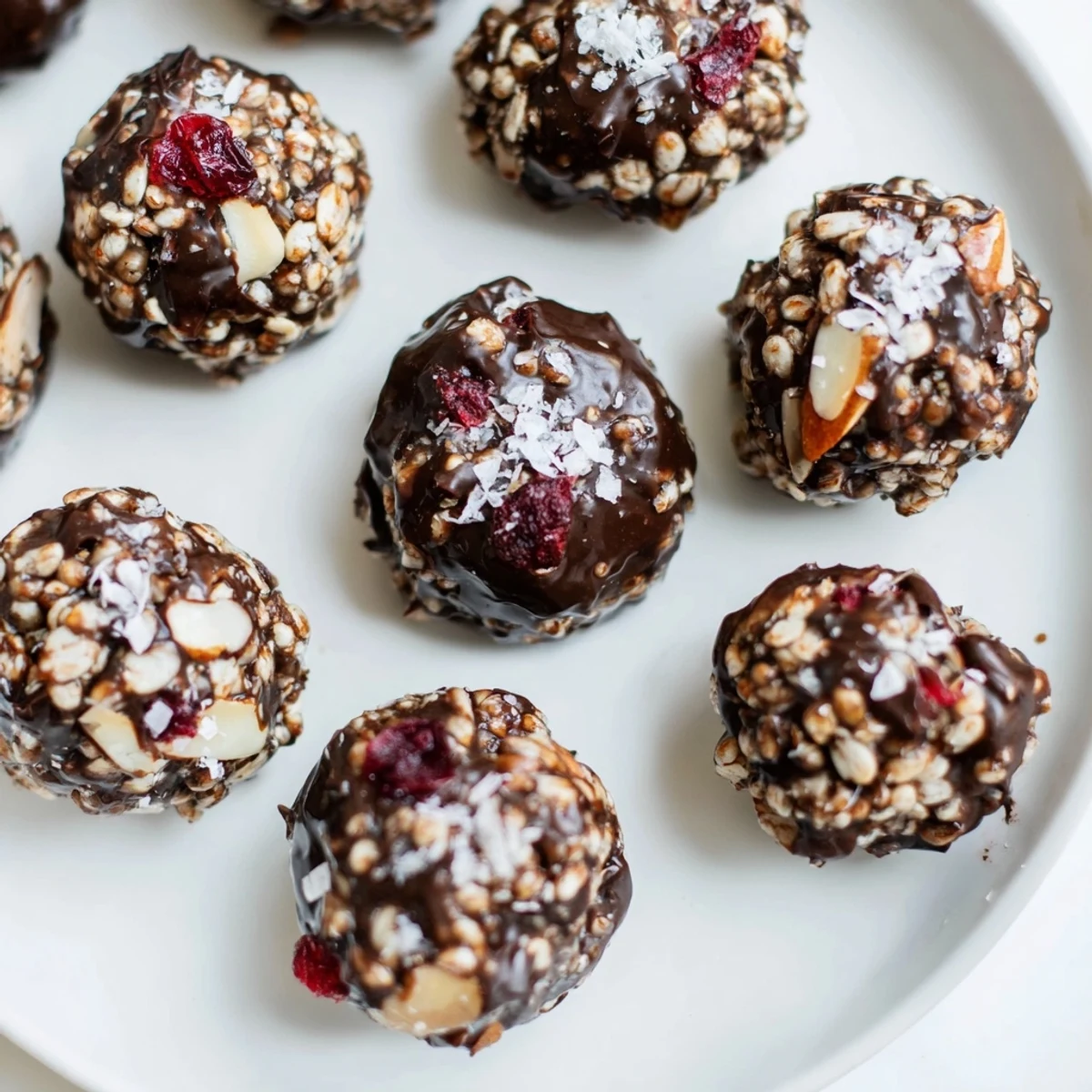 No-bake chocolate quinoa crunch bites arranged on parchment paper ready for snacking