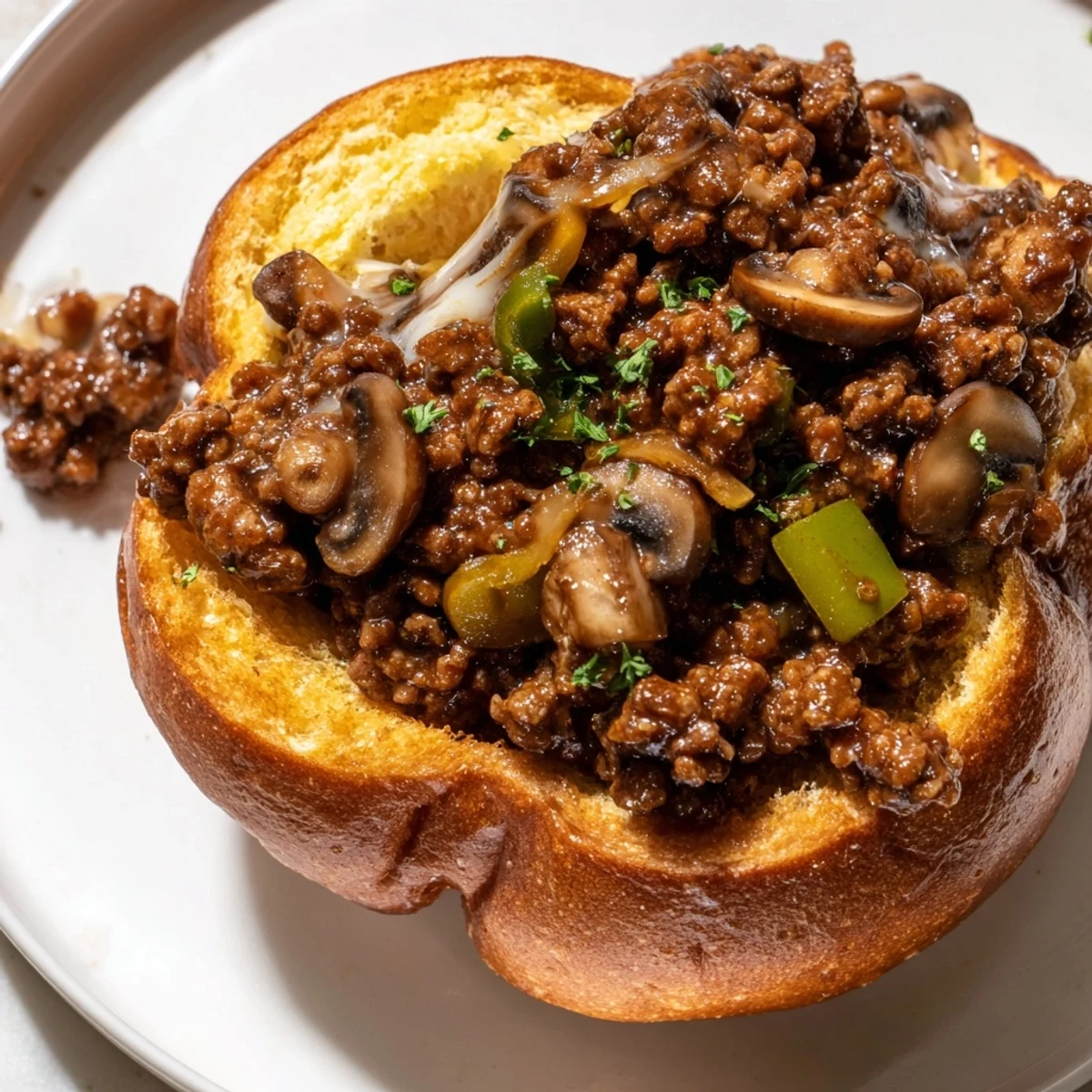 Juicy ground beef and sautéed peppers blanket these Cheesy Philly Sloppy Joes