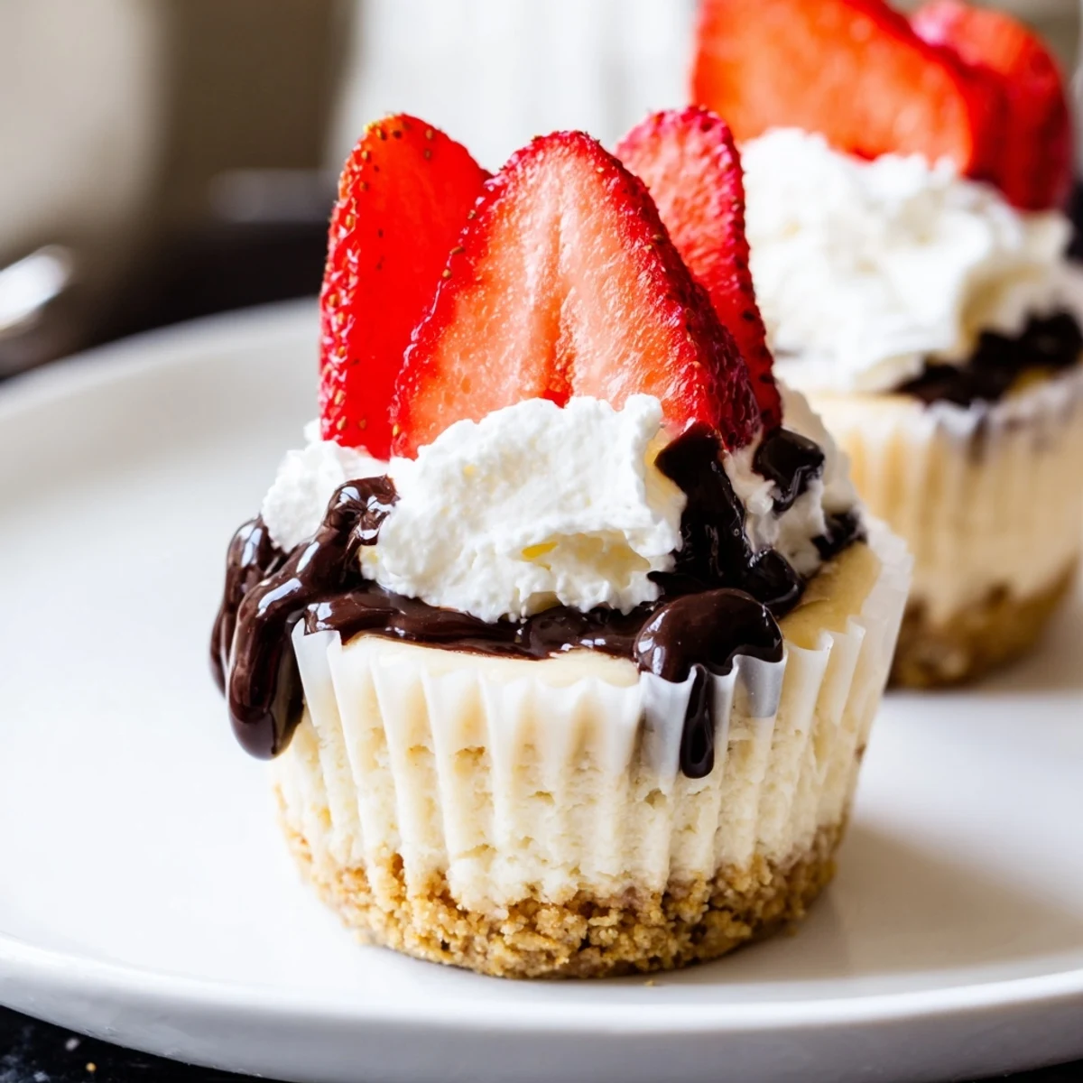 Creamy mini cheesecakes topped with fresh berries on a golden graham cracker crust