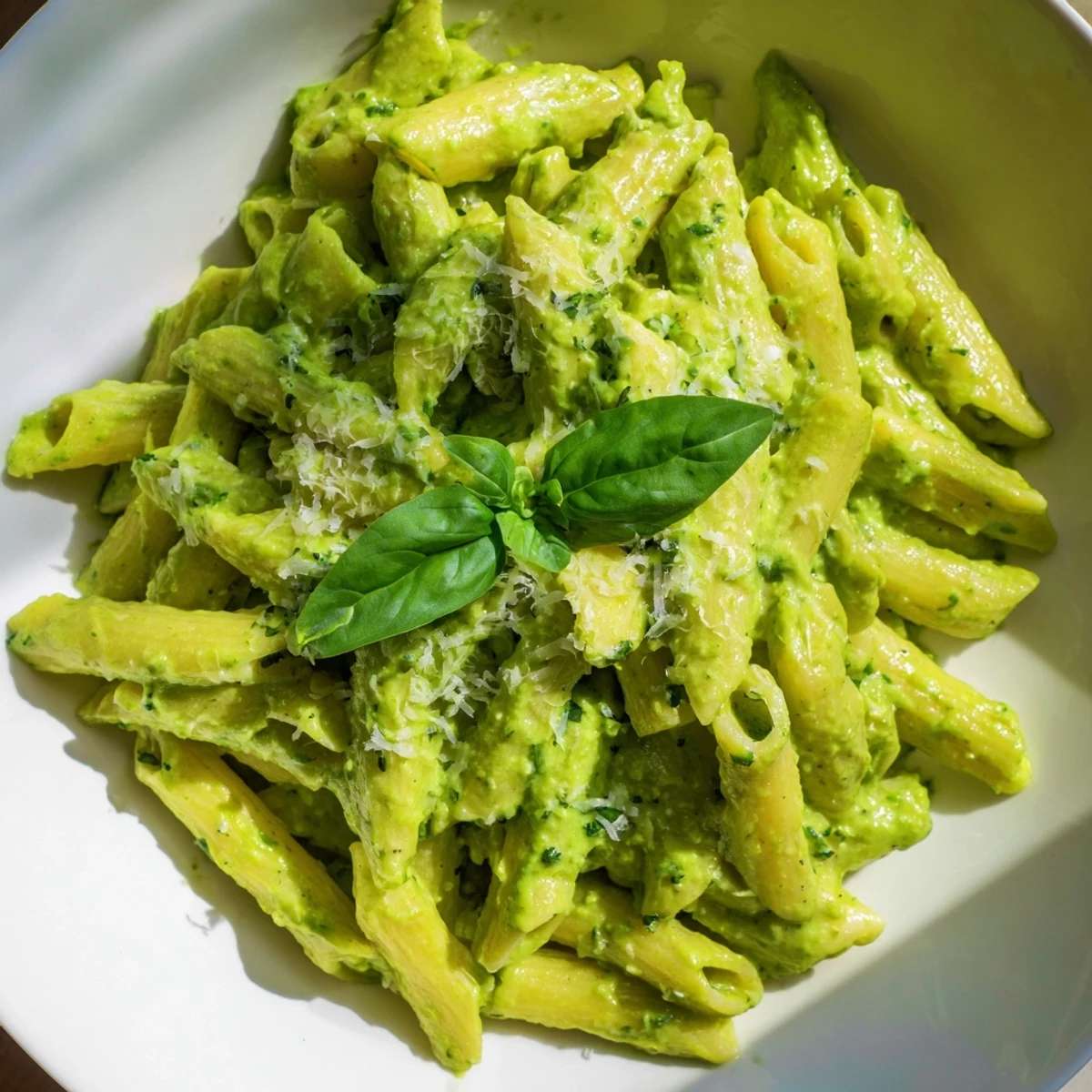 Creamy green goddess pasta sauce coats tender noodles with fresh herbs and avocado
