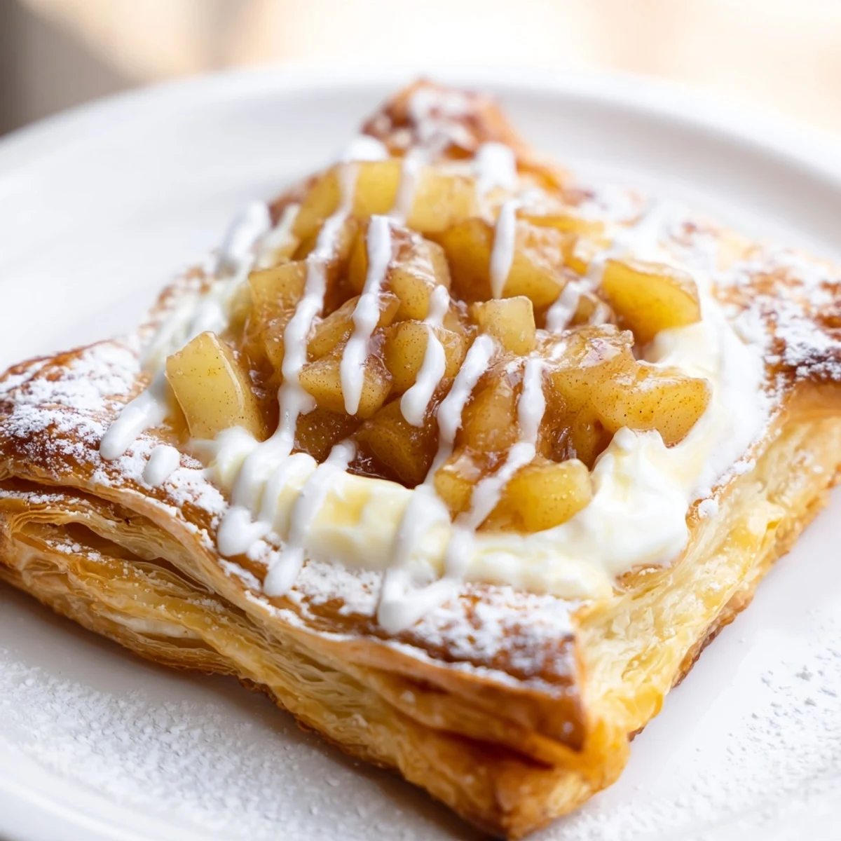 Golden apple cheese danishes with flaky puff pastry and sweet spiced apple filling