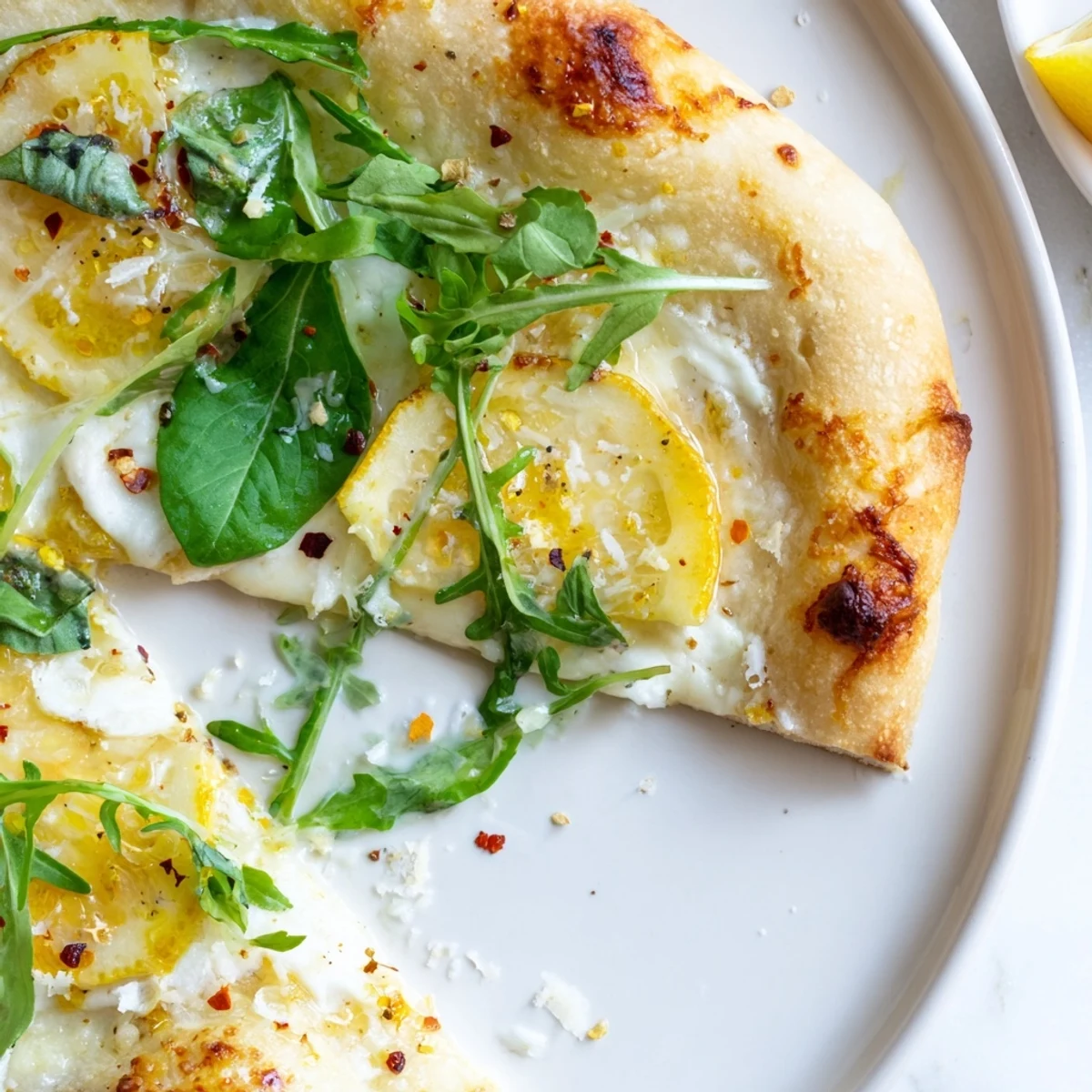 Thin lemon slices and creamy ricotta blanket this vibrant zesty summer lemon pizza