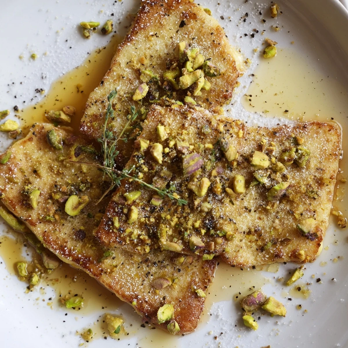 Crispy fried honey halloumi served with toasted nuts and a savory-sweet glaze.  