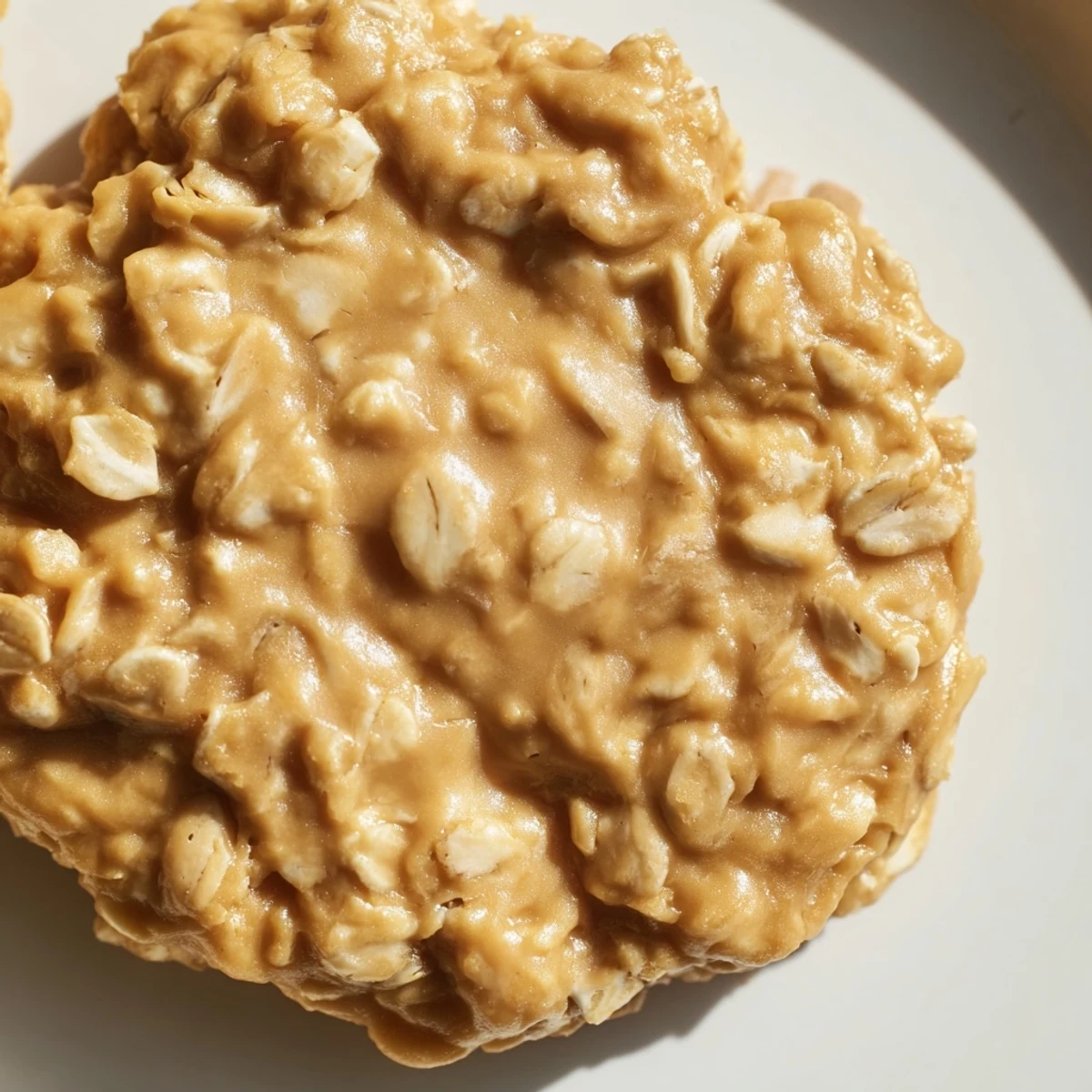 Chewy Peanut Butter No Bake Cookies stacked on a wire cooling rack.  