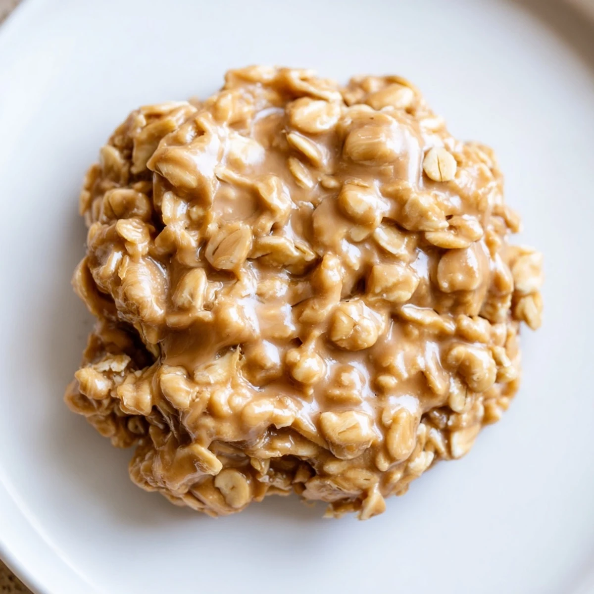 A close up of creamy Peanut Butter No Bake Cookies ready to serve.