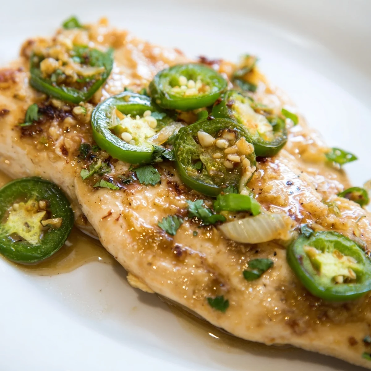 Sizzling spicy jalapeno chicken dish with vibrant jalapeños and savory roasted garlic flavors.