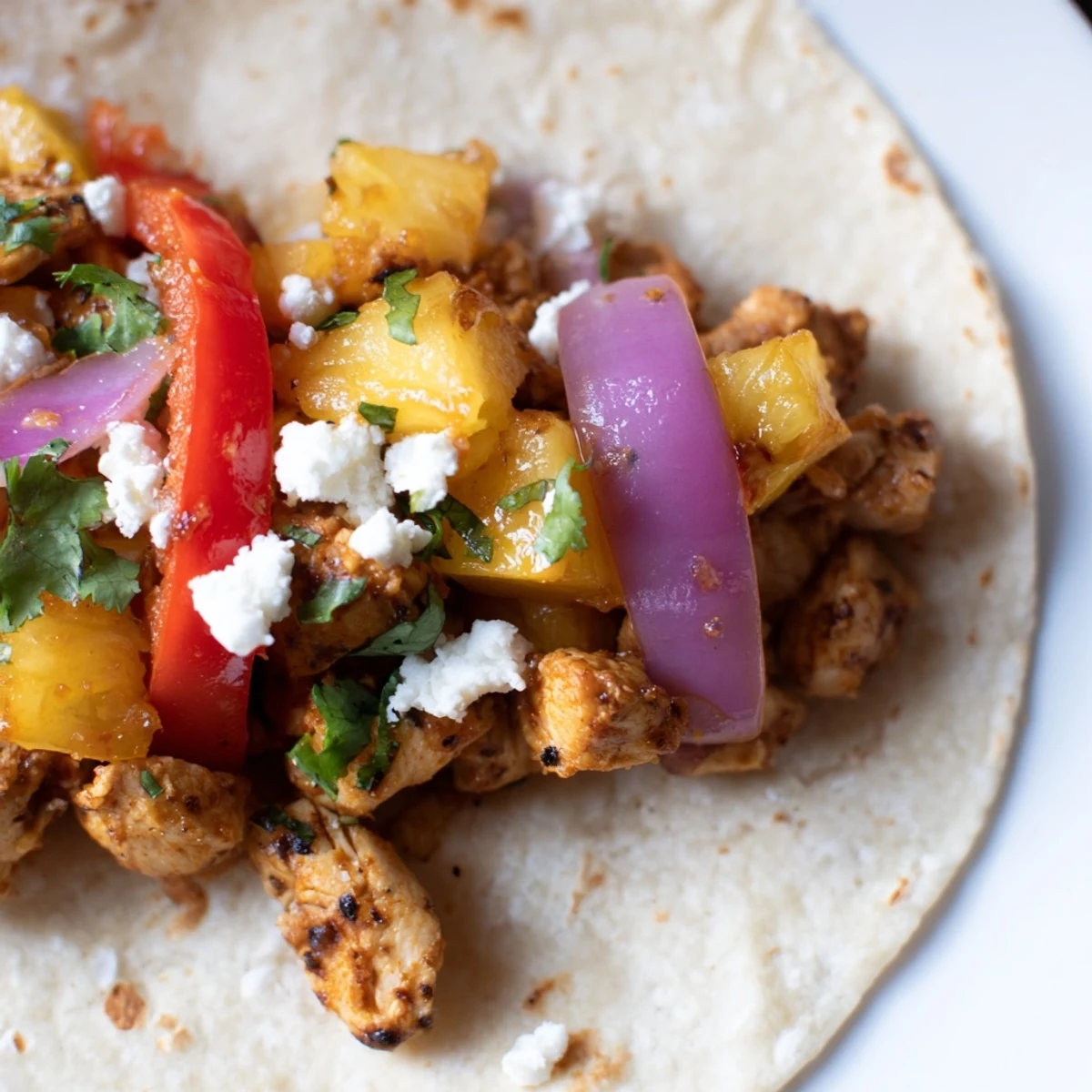 Golden one pan chicken and pineapple tacos ready for a delicious tropical meal  