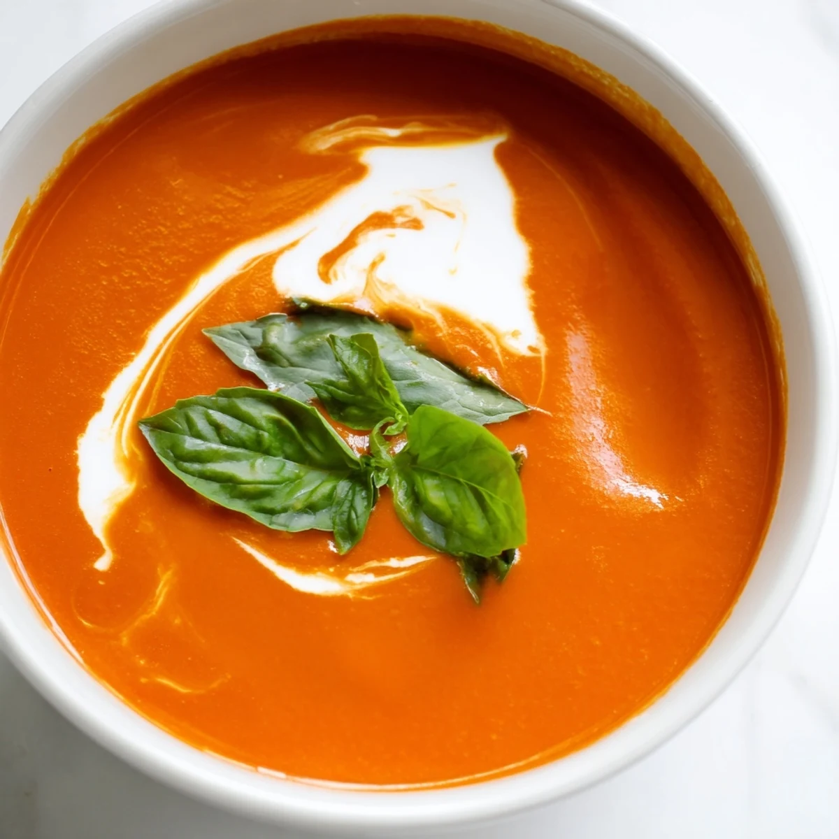 Rich and comforting roasted tomato basil soup recipe served steaming hot in a bowl.