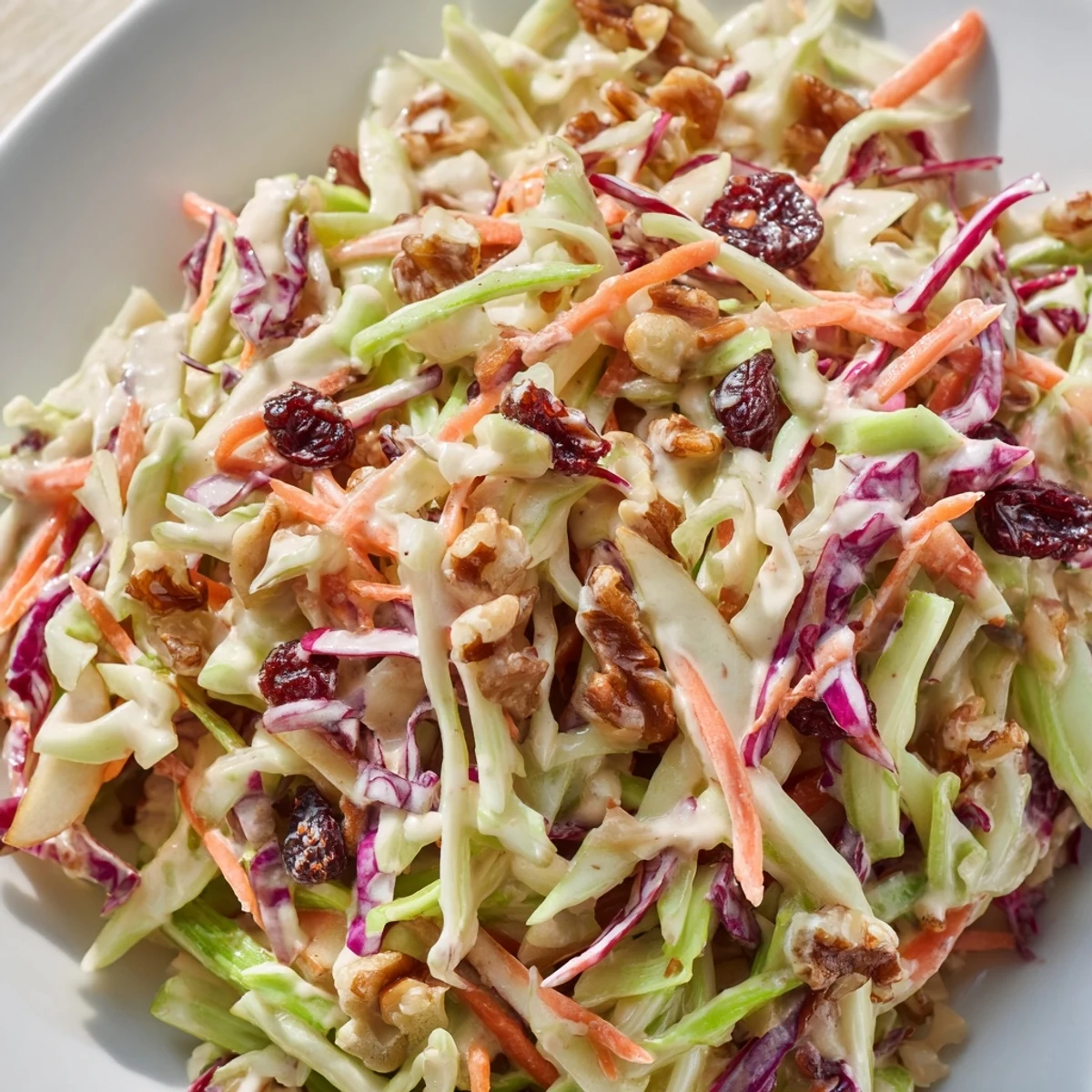 Fresh Cranberry Apple Coleslaw with shredded cabbage and sweet apple slices  