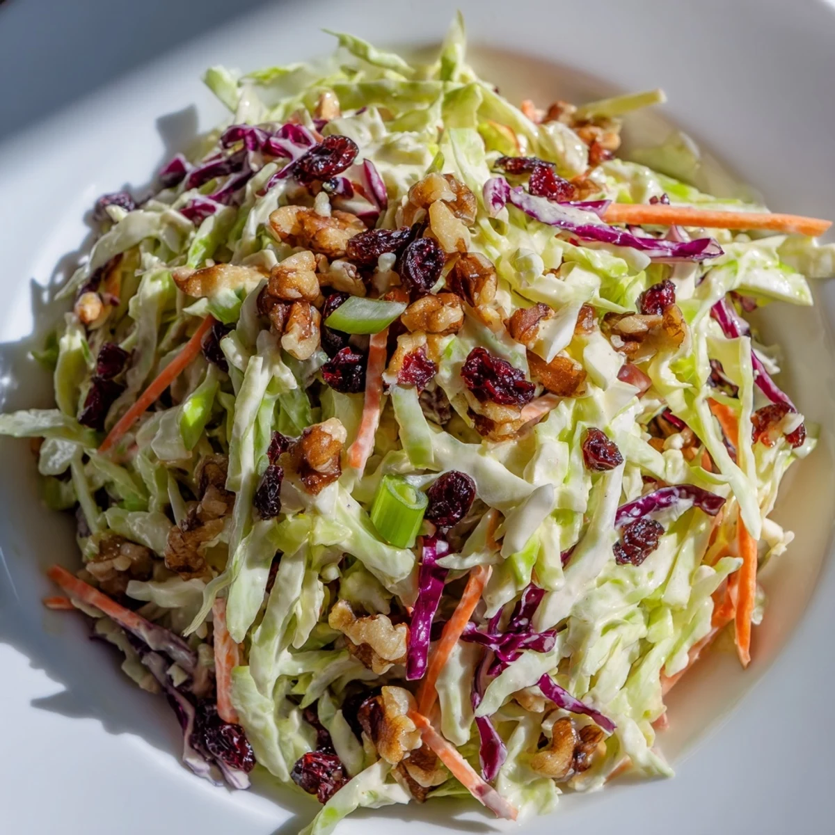 Creamy Cranberry Apple Coleslaw served chilled as a vibrant side dish