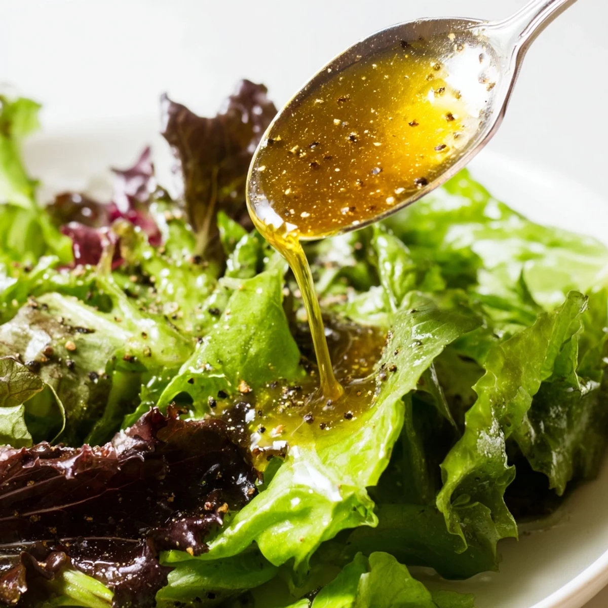 Tangy honey vinaigrette whisked in a bowl for salads.